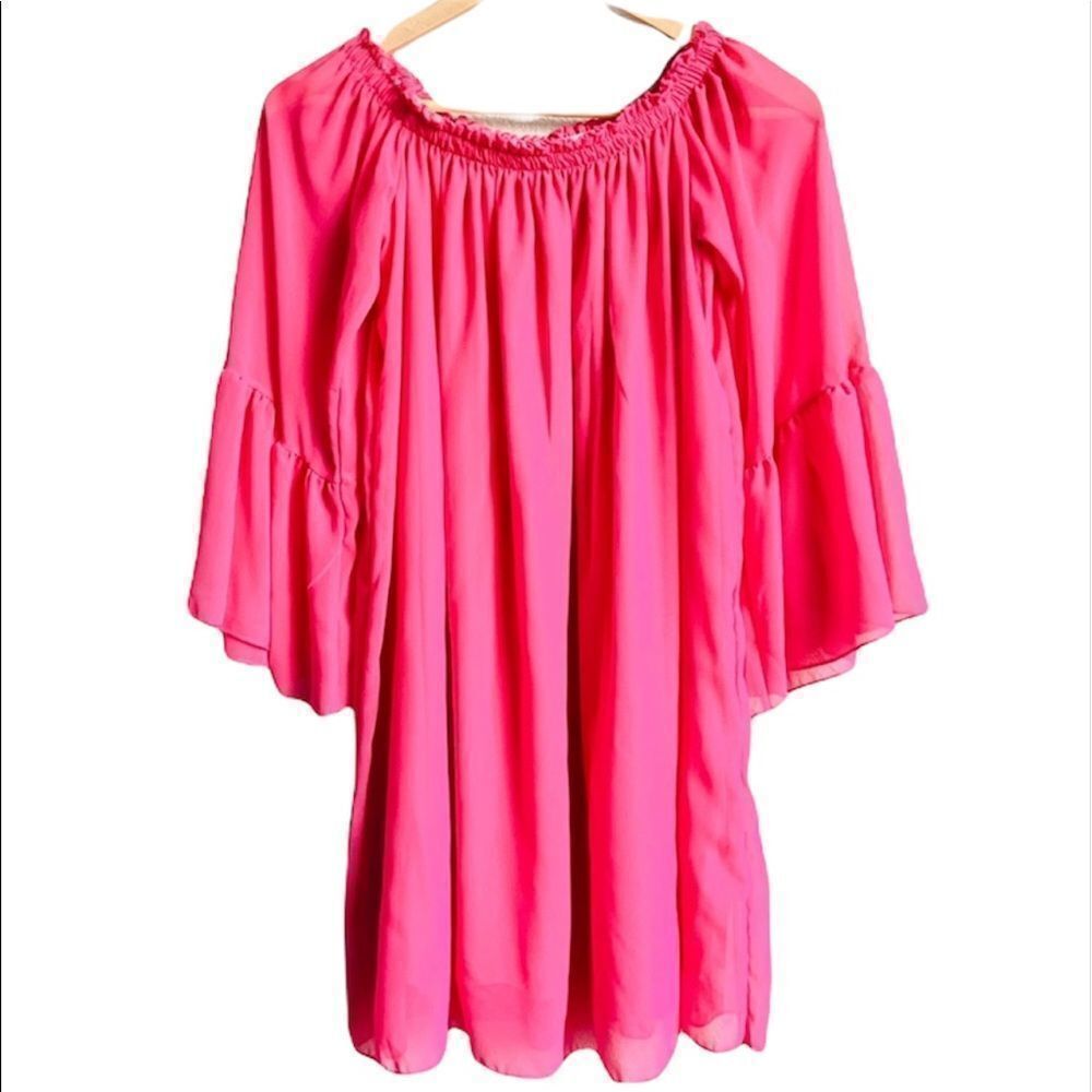NWT Zanzea Blouse Off Shoulder Pink Ruffle Sleeve chiffon 3XL